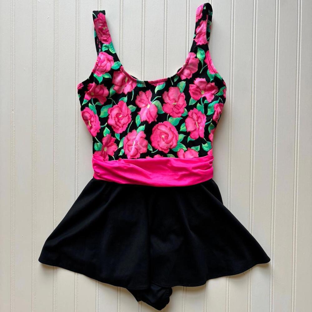 Vintage one piece floral swim dress in a pink floral